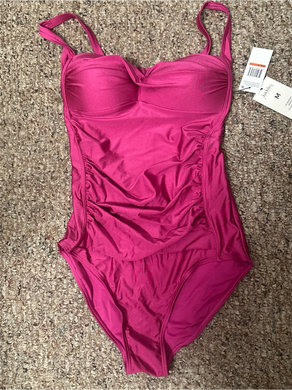 Nicole Miller Hot Pink Ruched One-Piece Swimsuit - Picture 1 of 2